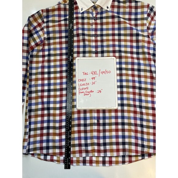 MorCouture Mens Multicolor Plaid Button Up Dress Shirt Size XL XXXL 4XL - Picture 9 of 12
